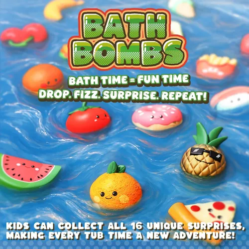 Miniatura 8 de Zippytots - Bombas de baño para niños con juguetes de comida en el interior, paquete de 16 surtidos de burbujas de baño sorpresa coloridas, bombas