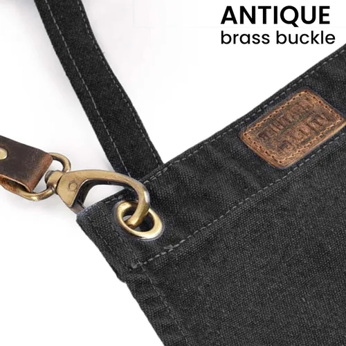 Miniatura 2 de LEATHER VILLAGE Delantales de chef para hombres y mujeres con bolsillos grandes, delantal de trabajo ajustable de lona de algodón con espalda Negro
