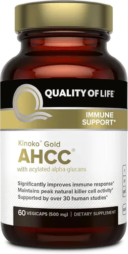Quality of Life Suplemento prémium Kinoko Gold AHCC, 500 mg por cápsula, apoya la salud inmunológica, la función hepática, mantiene la actividad