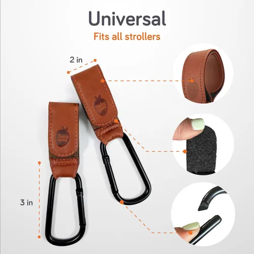 Miniatura 6 de Baby Uma Ganchos para cochecito para bolsas (paquete de 2) – Clips y ganchos estilo cuero para cochecito, accesorios antideslizantes para cochecito