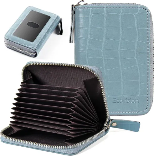 Miniatura 22 de Tarjetero RFID para tarjetas de crédito, cartera pequeña con cremallera de acordeón, estuche organizador de tarjetas para mujeres y hombres