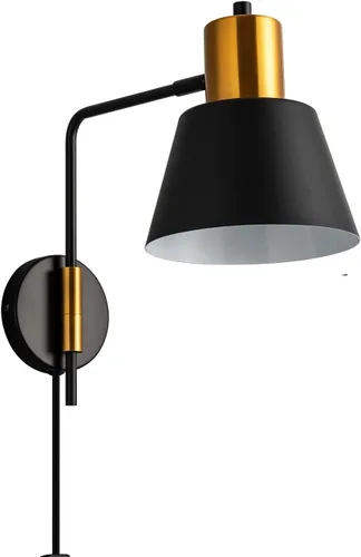 Miniatura 8 de Juego de 2 apliques de pared modernos con brazo oscilante para enchufar, luces de pared negras giratorias con cable de encendido/apagado