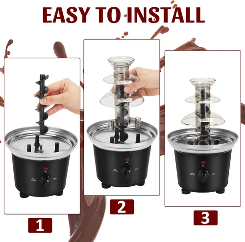 Miniatura 4 de Fuente de fondue de chocolate con 6 tenedores de inmersión de 3 niveles, máquina eléctrica de fusión de chocolate, perfecta para postres