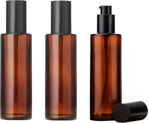 3 botellas de bomba de vidrio ámbar de 2.0 fl oz y 2 onzas – crema de viaje, loción, mini dispensador de jabón, botella cosmética, recipiente,