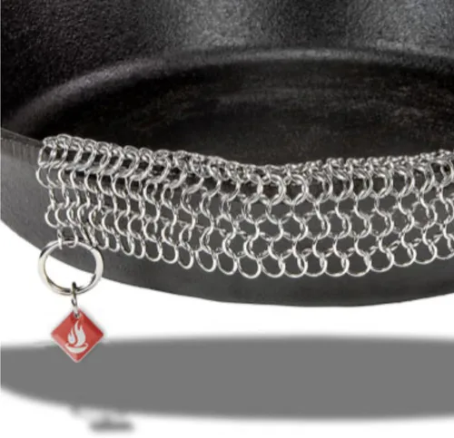 Miniatura 8 de Knapp Made CM Scrubber 9"x6" Estropajo de Anillo Pequeño de Hierro Fundido - Limpiador de Hierro Fundido para Utensilios de Cocina Dura Anodizados