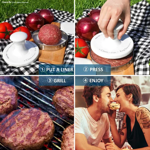 Miniatura 6 de Meykers Burger Press - Molde para hamburguesas de 5 pulgadas, con 100 papeles para hamburguesas, moldeador de porcelana de acero inoxidable