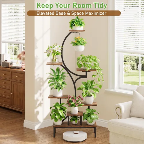 Miniatura 5 de Soporte para plantas de interior con luces de crecimiento, estante para plantas de interior de 7 niveles con base elevada y gancho para colgar