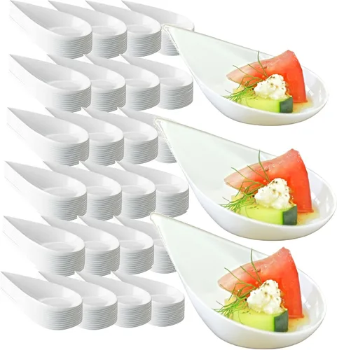 Miniatura 9 de 240 cucharas de plástico para aperitivo de lágrima, color negro para servir postres, pasteles, aperitivos, porciones pequeñas, reutilizables