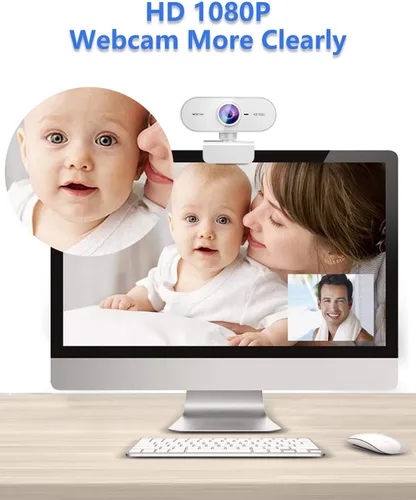 Miniatura 2 de Cámara web para PC con micrófono, Full HD 1080P Blanca, Cámara web para Mac y Laptop, Mini USB C Cámara externa con clip para computadora de Blanco