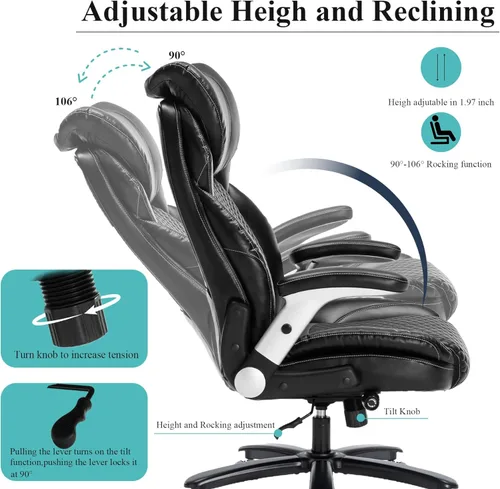 Miniatura 4 de Silla de oficina grande y alta, capacidad ejecutiva de 500 libras, silla de escritorio ergonómica de cuero con reposacabezas ajustable, soporte