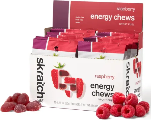 Skratch Labs Energy Chews | Gomitas para correr, ciclismo y rendimiento deportivo | Alternativa de gel | Frambuesa (paquete de 10) | Sin gluten,