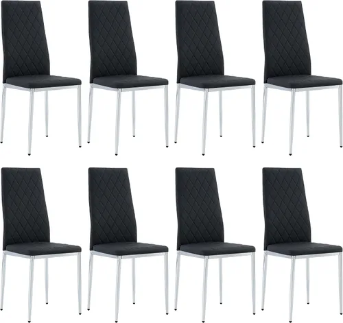 Miniatura 15 de Juego de 4 sillas de comedor modernas, de piel sintética negra, juego de 4, sillas tapizadas con respaldo alto con patas de metal plateado