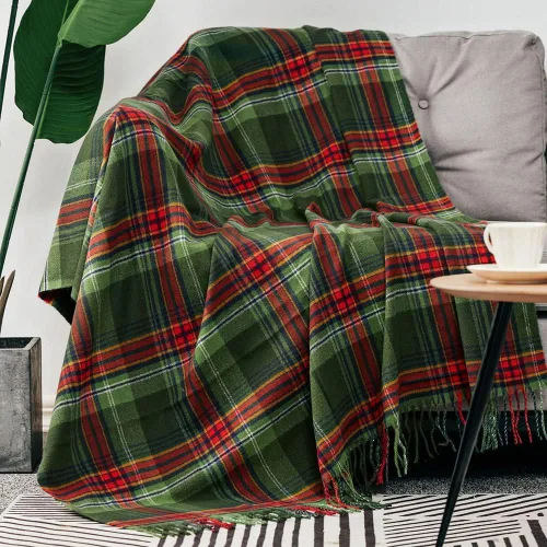 Miniatura 6 de LALIFIT - Manta de punto suave y esponjosa con diseño de cuadros verde y rojo, con flecos, ligera para decoración del hogar, 50 x 60 pulgadas