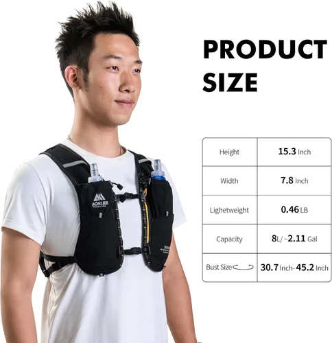 Miniatura 2 de AONIJIE Running Hydration Vest for Men & Women, 8L Hydration Backpack, Multiple Pocket Designs for Water Bottles/Bladders, Lightweight Breathable