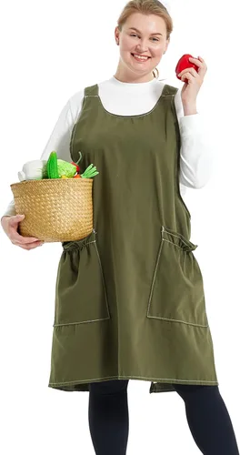 Miniatura 16 de Delantales grandes de talla grande para mujer con bolsillos de algodón y lino para hornear cocina