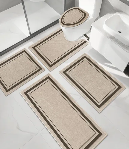 Miniatura 46 de chakme Juego de 2 alfombras de baño ultrafinas, absorbentes, antideslizantes, lavables a máquina, color beige oscuro, 17 x 24 pulgadas + tapete