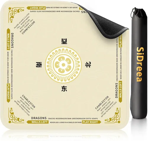 Miniatura 8 de Mahjong Mat 32.4 x 32.4 pulgadas, 0.118 in de grosor de goma antideslizante, tapete de mesa Mahjong con reducción de ruido, impermeable, tapete