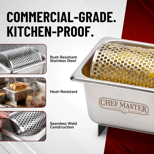 Miniatura 6 de Chef Master - Dispensador de rodillos de mantequilla de acero inoxidable para panes y pan, con capacidad para 3 varillas (36 onzas), rueda apta