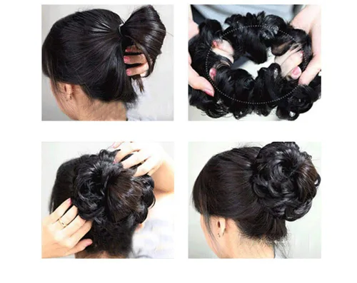 Miniatura 3 de Extensiones de moño sintético rizado y desordenado para mujer, color marrón y negro