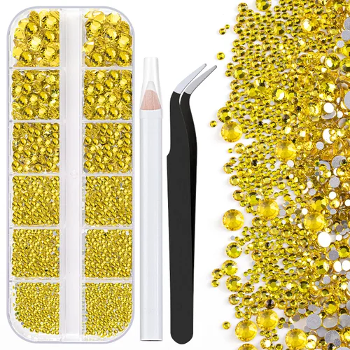 Miniatura 9 de Dos paquetes de diamantes de imitación de parte trasera plana, 4520 piezas, diamantes de imitación coloridos para uñas, multicolor + AB + gemas