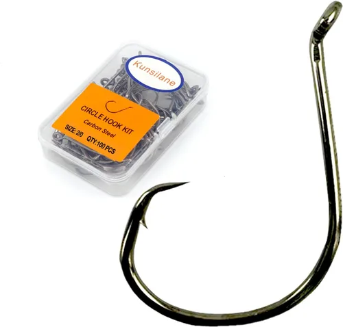 Miniatura 9 de Ganchos circulares para pesca de gato, 50/100 unidades, ganchos circulares de pesca de pulpo, agua salada, agua dulce para bagre lubina Redfish 1/0