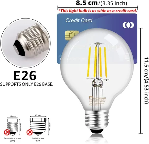 Miniatura 2 de MASTERY MART Bombillas globo G25, regulables, base E26, equivalente a 60 W, blanco suave de 2700 K, filamento vintage para espejo de baño, LED