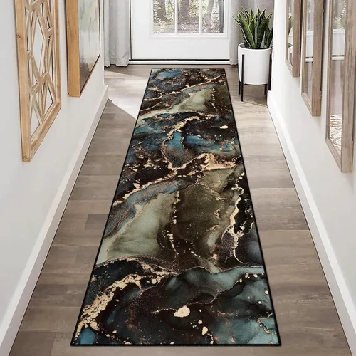 Miniatura 22 de Alfombra abstracta moderna de 2 x 3 pies, alfombra de baño con textura de mármol azul, antideslizante, lavable, alfombra de pelo bajo
