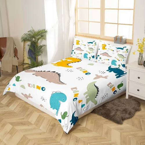 Miniatura 3 de Lindo juego de ropa de cama con dinosaurios, juego de funda de edredón con dibujos animados de cactus, funda de edredón decorativa, funda de edredón