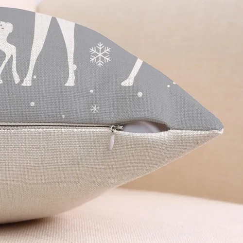 Miniatura 4 de Juego de 2 fundas de almohada de Navidad grises de 18 x 18 pulgadas, juego de 2 fundas cuadradas decorativas de lino con copos de nieve de ciervos
