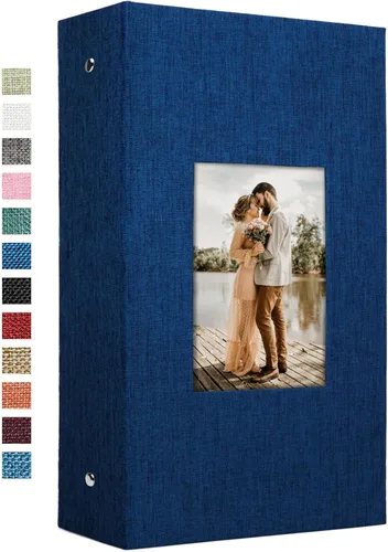 Miniatura 25 de Vienrose - Álbum de fotos de lino con 300 bolsillos de 4 x 6 pulgadas, cubierta de tela, para bodas, familias, aniversarios y bebés Azul cielo