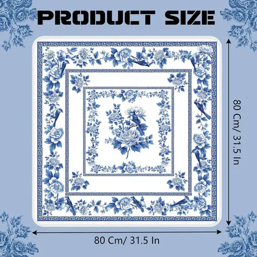 Miniatura 4 de Tapete Mahjong para Mesa, tapete de mesa Mahjong con flor azul, 31 x 31 pulgadas, antideslizante, reducción de ruido, tapete Mah Jong con bolsa