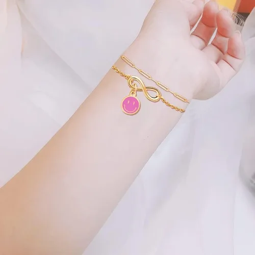 Miniatura 4 de Delicadas pulseras de oro en capas para mujer con relleno de oro de 14 quilates ajustable con capas de cara sonriente linda pulseras de oro