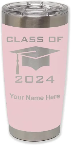 Miniatura 14 de LaserGram Vaso aislado al vacío de 20 onzas, grado de tapa clase de 2024, 2025, 2026, 2027, 2028, grabado personalizado incluido (negro)