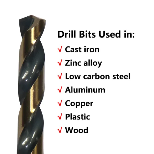 Miniatura 7 de Juego de 6 brocas helicoidales HSS de 3/8 pulgadas de oro negro, punta dividida de 135 grados, broca de metal Jobber, uso general para uso en acero