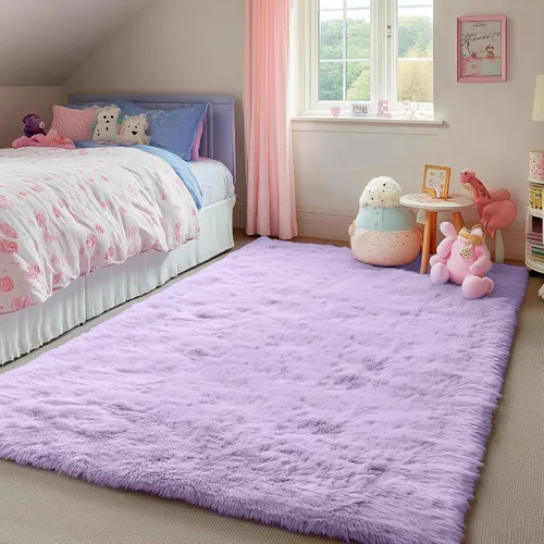 Miniatura 7 de PAGISOFE - Alfombra esponjosa y peluda de color púrpura, de 4 x 6 pies, para dormitorio, sala de estar, alfombra de princesa para habitación, 2
