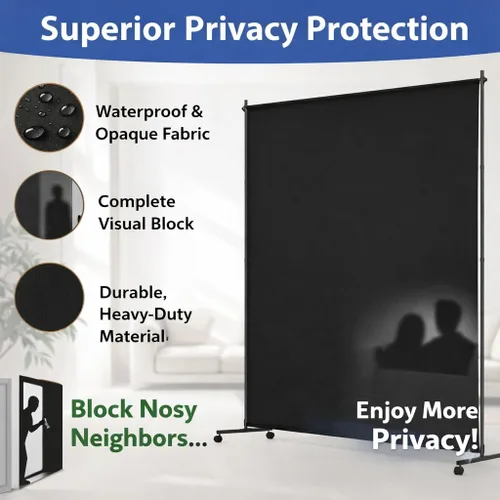 Miniatura 3 de Divisor de habitación grande de un solo panel, pantalla de privacidad independiente de 73 x 75 pulgadas con ruedas, pared de división de tela gruesa