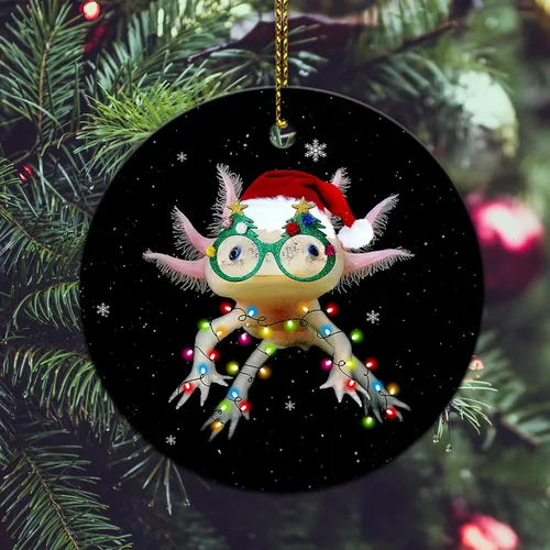 Miniatura 7 de Hyturtle Adorno de Navidad para los amantes de los ajolotes – Ajolote con sombrero, adorno de cerámica de Navidad – Lindo regalo para amantes