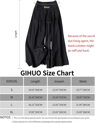 Miniatura 2 de Gihuo - Pantalones de pierna ancha de mezcla de lino para mujer cintura elástica pantalones estilo palazzo casuales con bolsillos