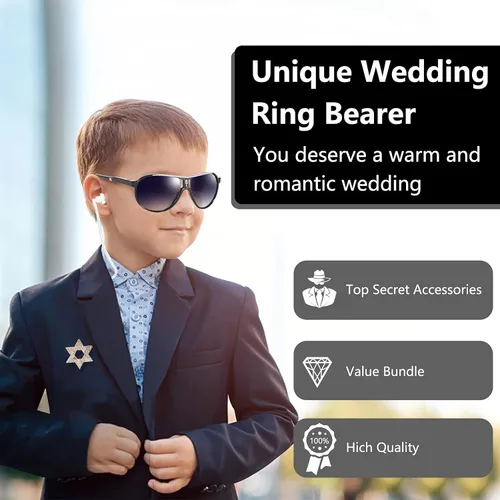 Miniatura 5 de Juego de regalo para portador de anillos de boda, caja de seguridad para anillos con oreja espía, insignia exclusiva, lentes de sol negros, tarjeta