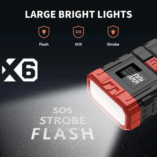 Miniatura 5 de X6 1600A Jump Starter Paquete de refuerzo de batería de litio de 12 V, caja de salto portátil, banco de energía y cables de puente para motores