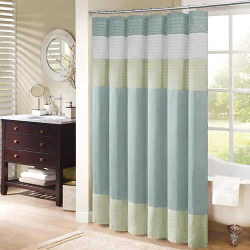 Miniatura 13 de Madison Park Amherst Cortina de Ducha para Baño de Seda Sintética con Rayas Pieced Moderna Cortina de Baño de Microfibra, 72x72 Pulgadas, Azul