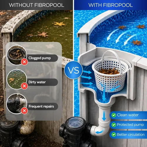 Miniatura 4 de FibroPool Cesta de desnatador de piscina sobre el suelo, paquete de 2 – Colador de repuesto a través de la pared con mango de pivote, atrapador