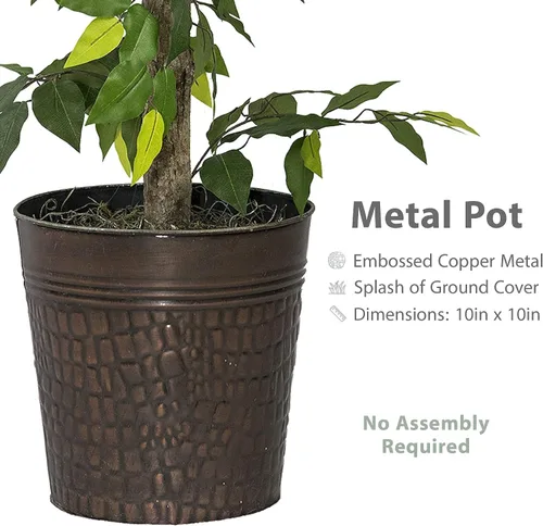 Miniatura 3 de LCG Florals Árboles de ficus artificiales en macetas de metal de cobre, juego de 2 – tronco de madera real, premontados, planta sintética