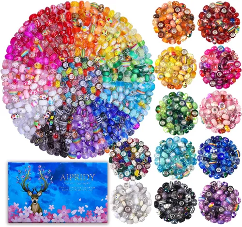 Miniatura 11 de Aipridy Surtido de Cuentas Europeas de Agujero Grande Cuentas Espaciadoras Cuentas de Strass para Manualidades para Pulseras de Dijes DIY
