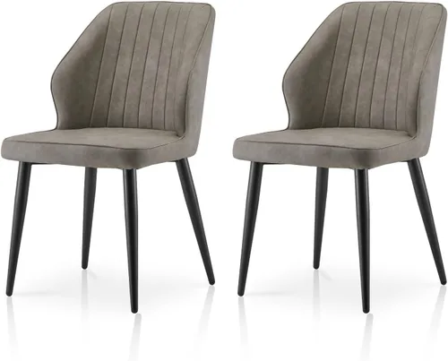 Miniatura 14 de TUKAILAi Juego de 2 sillas de comedor modernas, tapizadas de piel sintética con respaldo curvado y patas de metal, cómodas sillas laterales