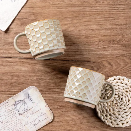 Miniatura 3 de GBhome Tazas de café apilables de 6 onzas, tazas de café de cerámica con patrones de textura para hombre, mujer, papá, mamá, juego de 4 tazas