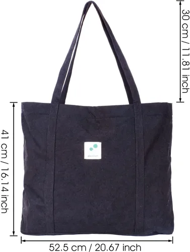 Miniatura 7 de Gophra bolsa de pana para mujeres, niñas, niños, bolsa de hombro con bolsillo interior para trabajo, playa, almuerzo, viajes y compras