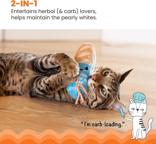 Miniatura 2 de Catstages - Juguete Loaf Kicker con hierba gatera y malla dental, forma de pan, juguete de felpa y cinta para gatos para patear, lanzar y limpieza