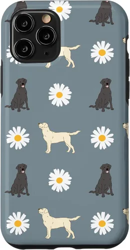 Miniatura 29 de Labrador Retriever y Daisy Flower Pattern - Carcasa para iPhone 17, color azul polvoriento