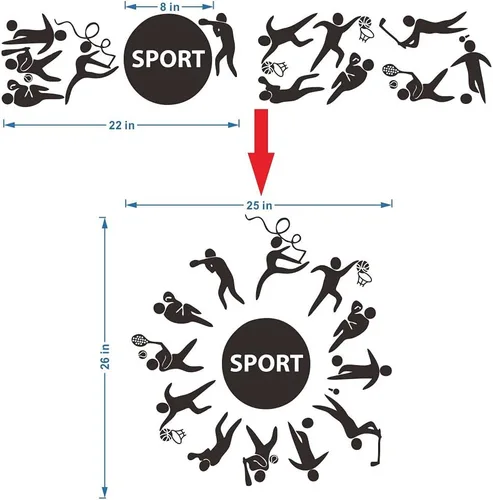 Miniatura 2 de Calcomanía deportiva de pared para habitación de los niños, calcomanías de PVC extraíbles con fútbol, baloncesto, béisbol y cuerda de saltar